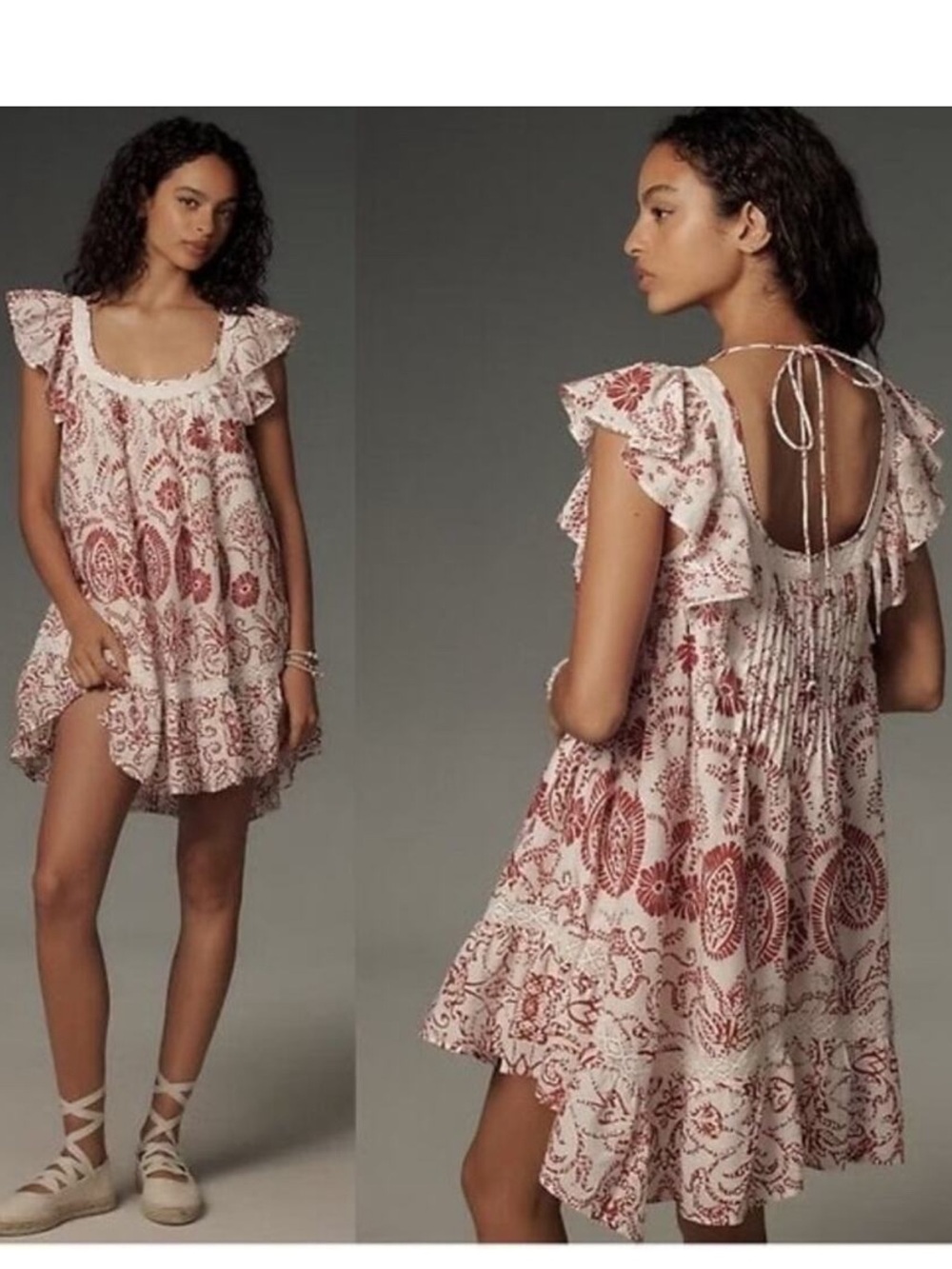 Maeve Anthropologie Flutter Babydoll Mini Dress Floral Boho Fairy Raspberry X-L